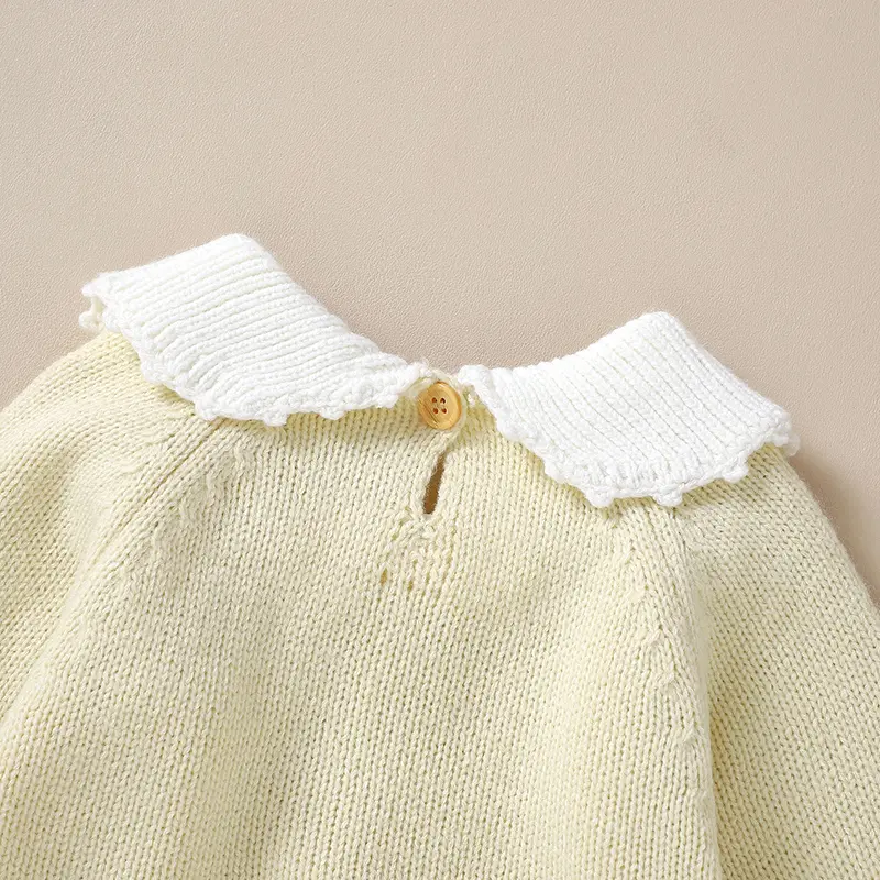 Sweet Floral Print Long Sleeve Baby Rompers Knitted Acrylic Newborn Girls Winter Bodysuit Infant Jumpsuit Sleepsuit Playsuit