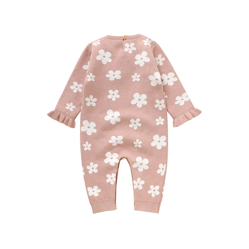 Cute Floral Print Infant Jumpsuit Long Sleeve Baby Girls Spring & Autumn Rompers Knitted 1-18 Months Newborn Bodysuit Sleepsuit