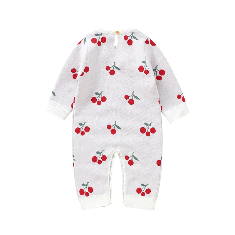 Sweet Cherry Pattern Baby Girls Spring & Autumn Long Sleeve Rompers 0-18M Newborn Infant Knitwear One-piece Bodysuit Jumpsuit