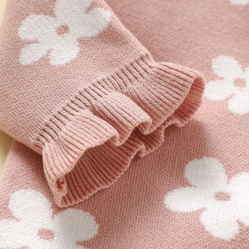 Cute Floral Print Infant Jumpsuit Long Sleeve Baby Girls Spring & Autumn Rompers Knitted 1-18 Months Newborn Bodysuit Sleepsuit
