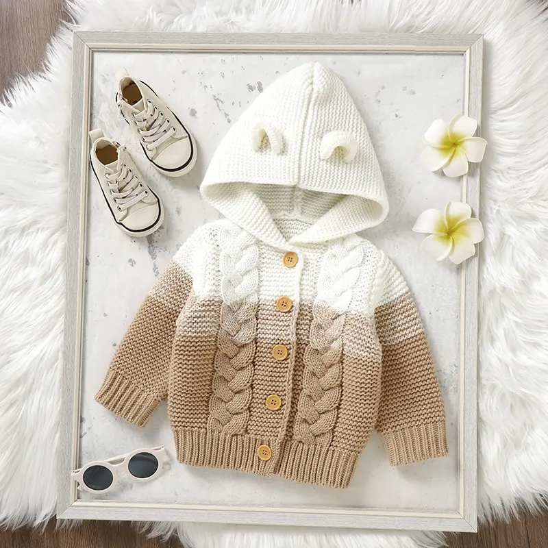 Hooded Long Sleeve Knitted Acrylic Baby Boys & Girls Autumn & Winter Coat Soft 6-36 Months Newborn Infant Toddler Cardigan
