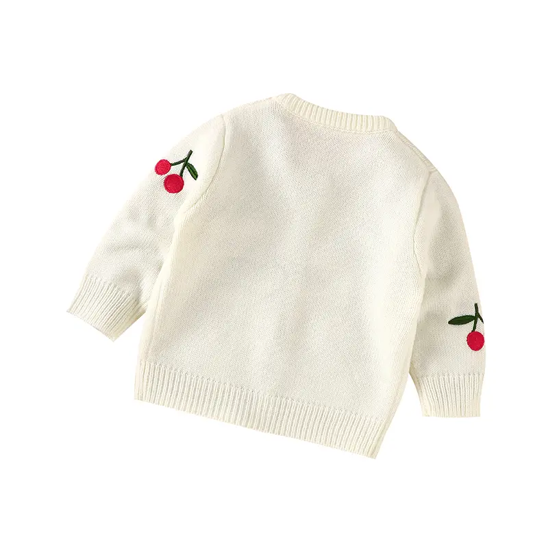Sweet Cherry Print Knitted Acrylic O-neck Long Sleeve Newborn Baby Girls Coat Soft Infant Cardigan Sweat for 0-12 Months Newborn