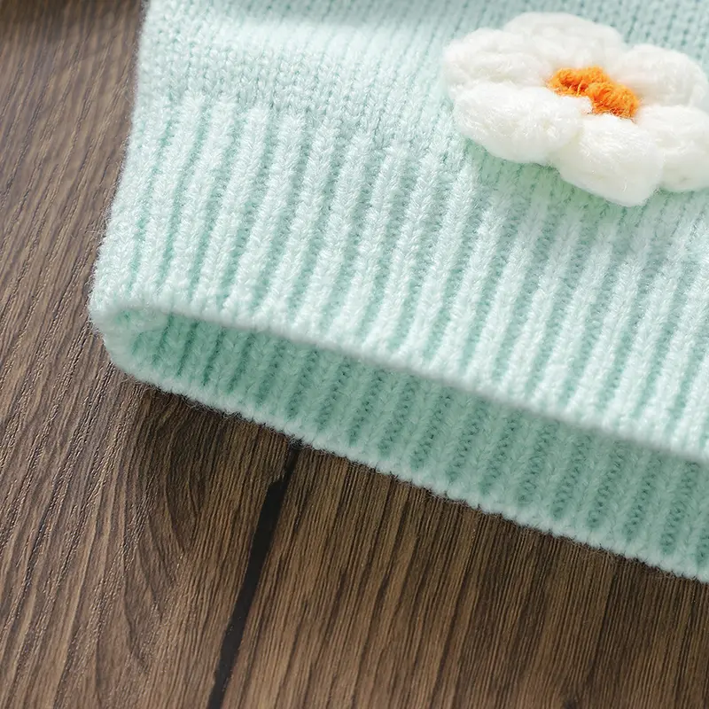 Sweet Long Sleeve V-neck Single Breasted Baby Girls Spring & Fall Coat Knitted Acrylic Babies Cardigan For 6-36 Months Newborn