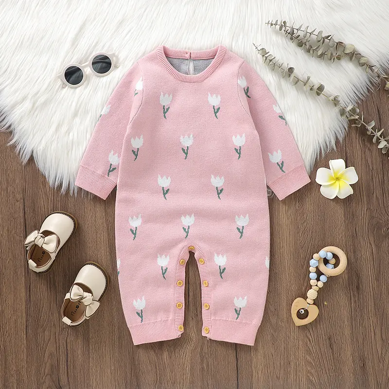 Sweet Tulip Baby Girls Rompers Long Sleeve Infant One-piece Bodysuit Knitwear O-neck Newborn Jumpsuit 0-18 Months Baby Sleepsuit