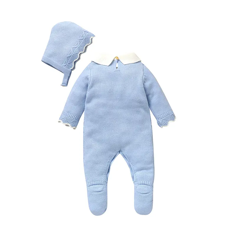 Soft Autumn Winter Baby Girls Rompers + Hat Outfits Multi-colors Available 0-9M Knitted Acrylic Newborn Baby Bodysuit Jumpsuit