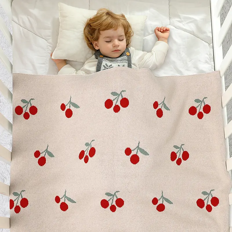 Cute Cherry Print Infant Throws Shawls Skin-friendly Muslin Baby Boys & Girls Swaddle Blankets 0-24 Months Baby Security Blanket