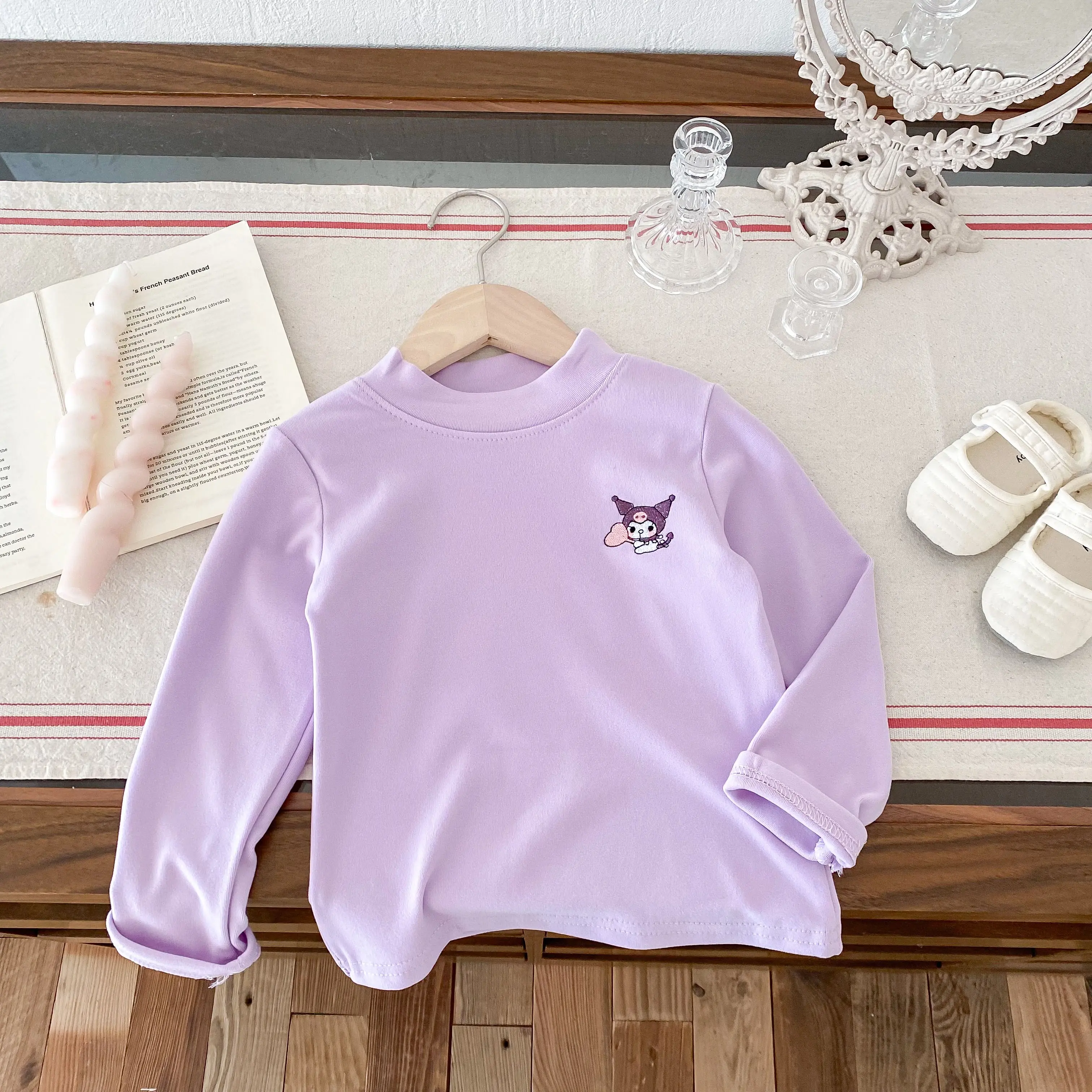 Autumn And Winter Children's Boys And Girls' T-shirt Top High Collar Solid Color Long Sleeve Warm Wool Bottom Shirt kids T-shirt