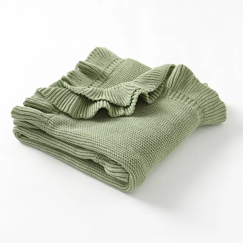 Skin-friendly Solid Color Flouncing Muslin Baby Swaddle Blankets Soft Newborn Security Blankets Knitted Infant Receiving Blanket