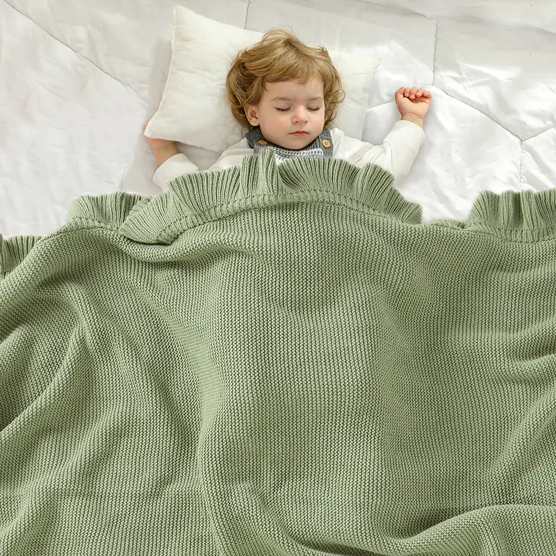 Skin-friendly Solid Color Flouncing Muslin Baby Swaddle Blankets Soft Newborn Security Blankets Knitted Infant Receiving Blanket