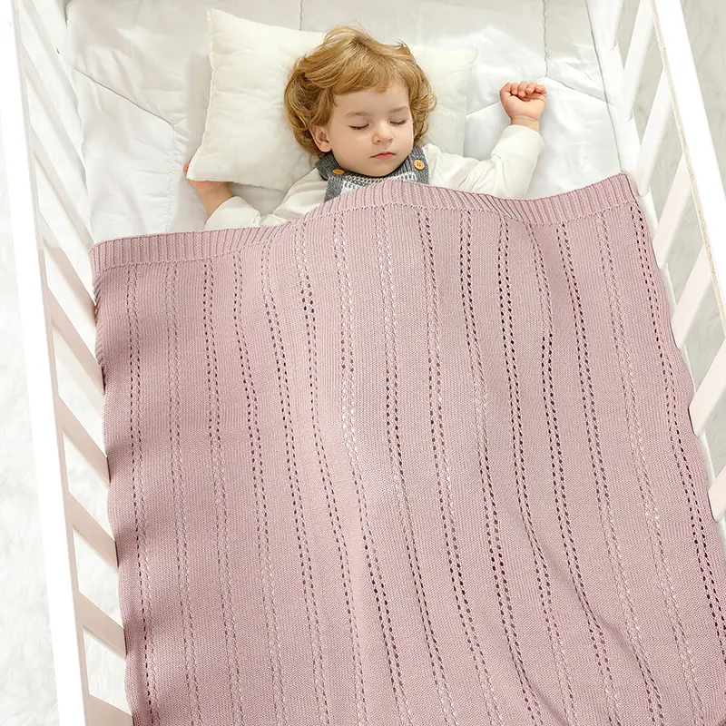 Vertical Stripes Solid Color Baby Cotton Blankets Plain Knitted Babies Boys Girls Muslin Swaddle Blanket For Newborn Infant