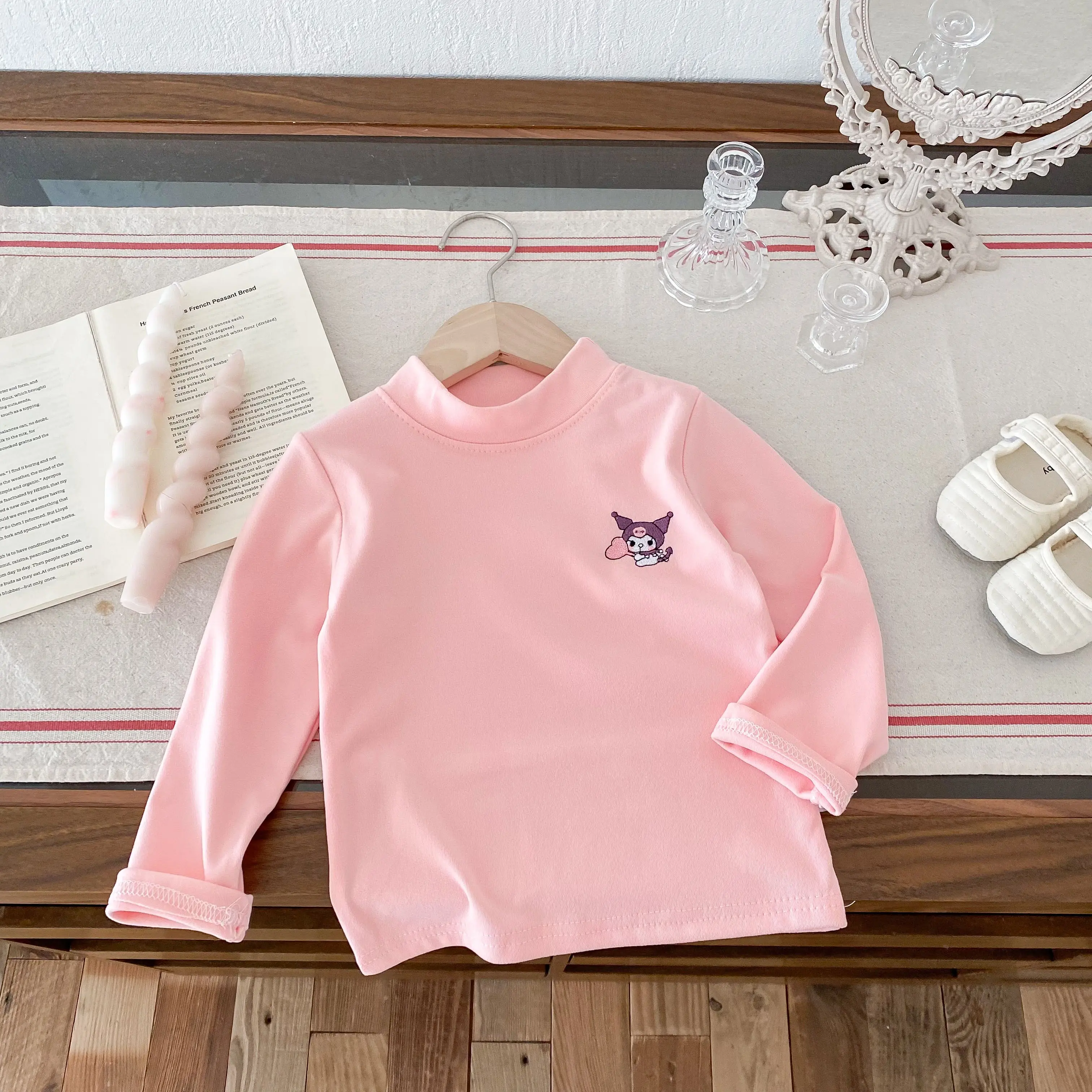 Autumn And Winter Children's Boys And Girls' T-shirt Top High Collar Solid Color Long Sleeve Warm Wool Bottom Shirt kids T-shirt