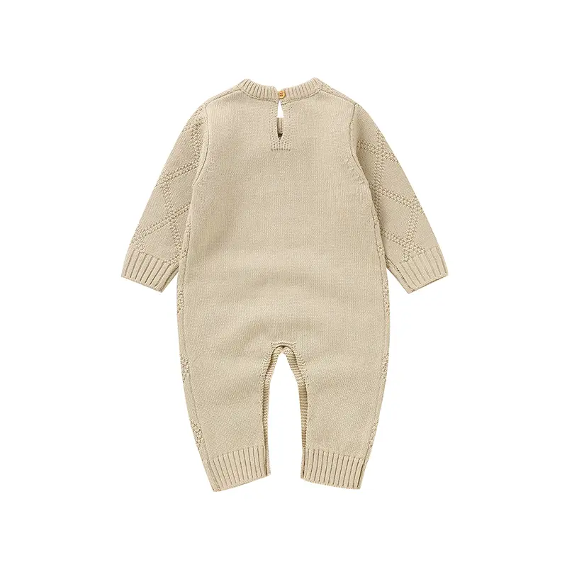 Solid Color Diamond Knitted Acrylic Long Sleeve 1-18 Months Newborn Baby Boys & Girls Spring & Autumn Rompers Jumpsuit Bodysuit