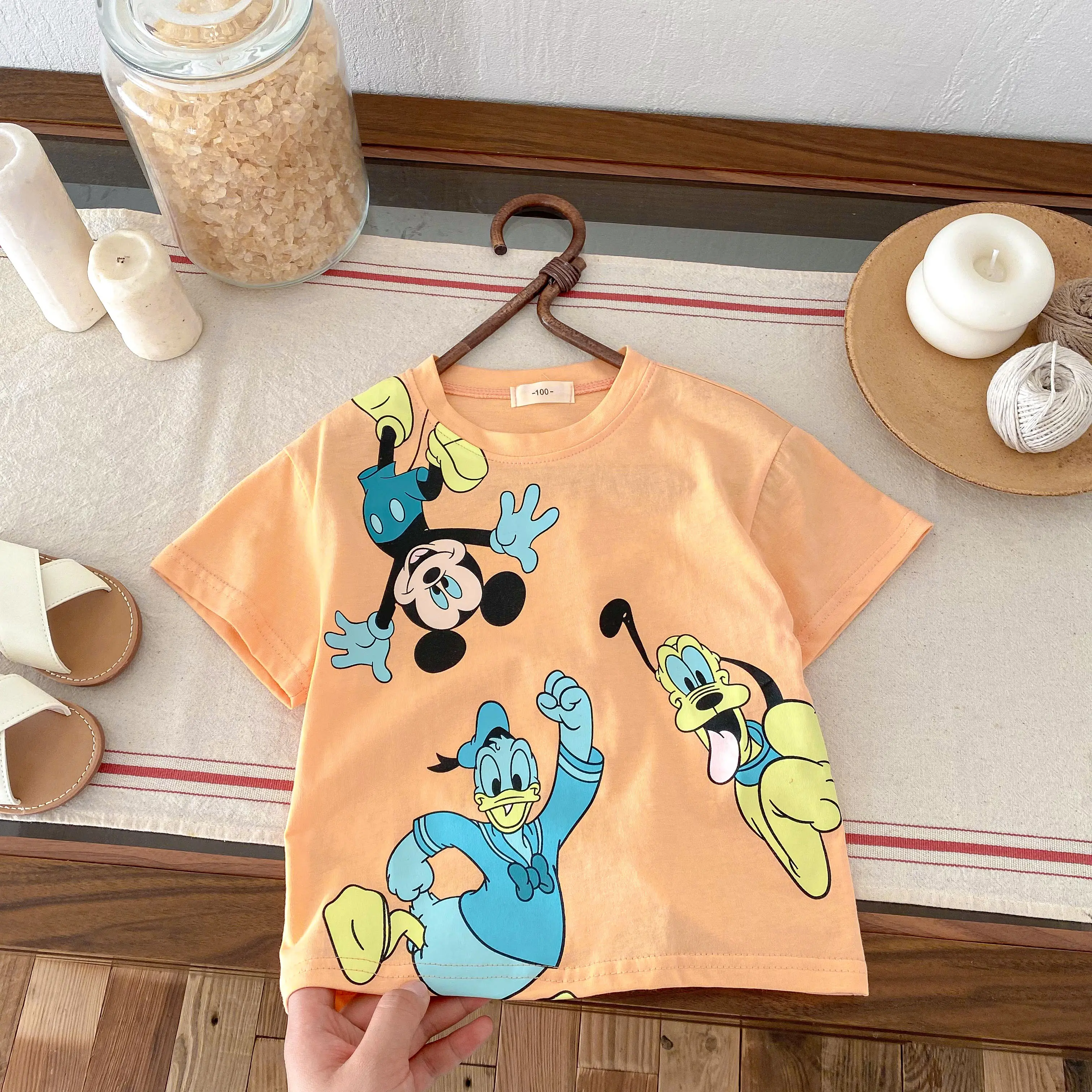 Mickey Mouse Tshirt Cartoon Print Short Sleeve T For Boys And Girls Loose Casual Sports Tops Children Cotton Fashion White Tees
