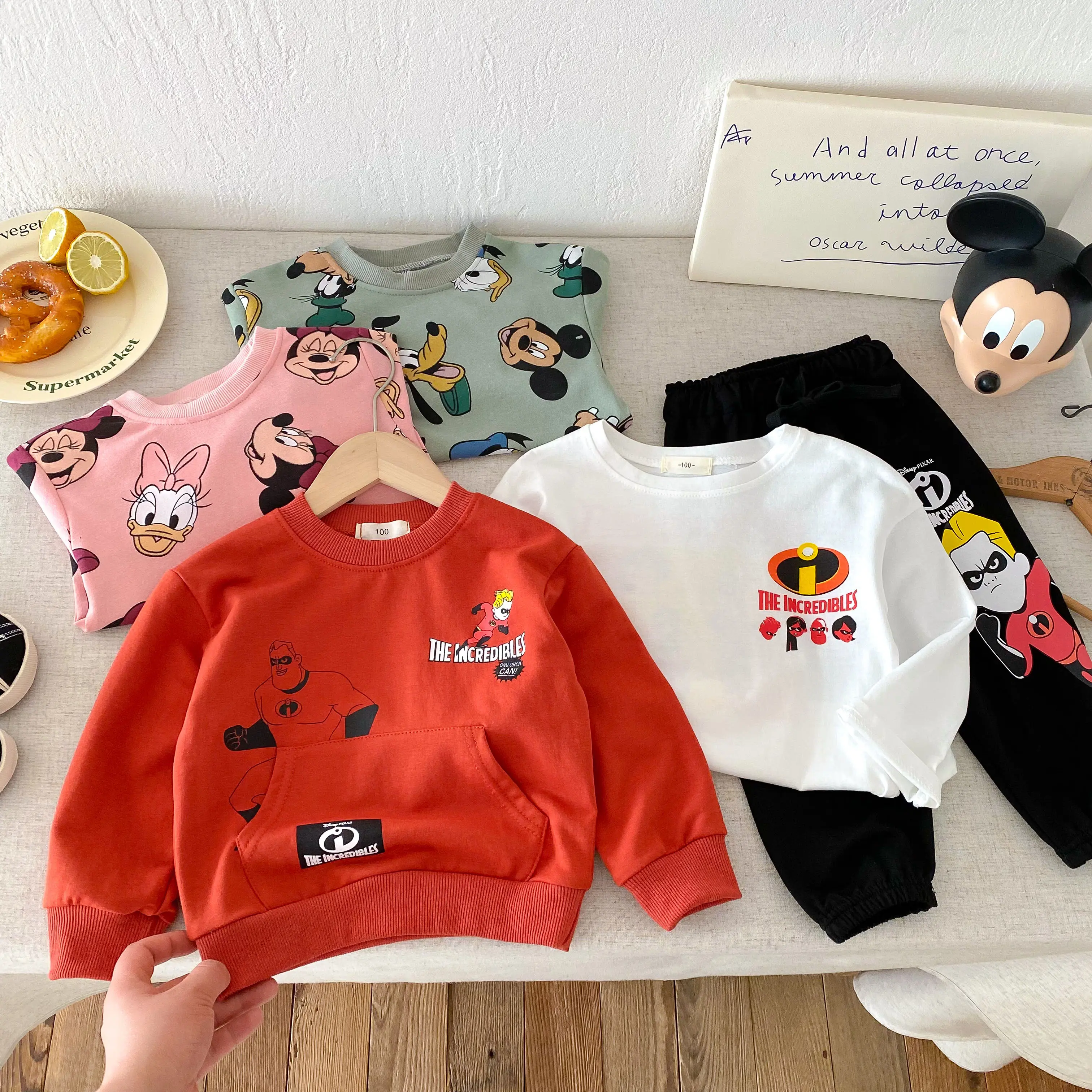 Disney Fashion 0-6-year-old Girls' Clothing Long Sleeved Sportswear Set Round Neck Cartoon Cute Toddler Outfit Disney Set