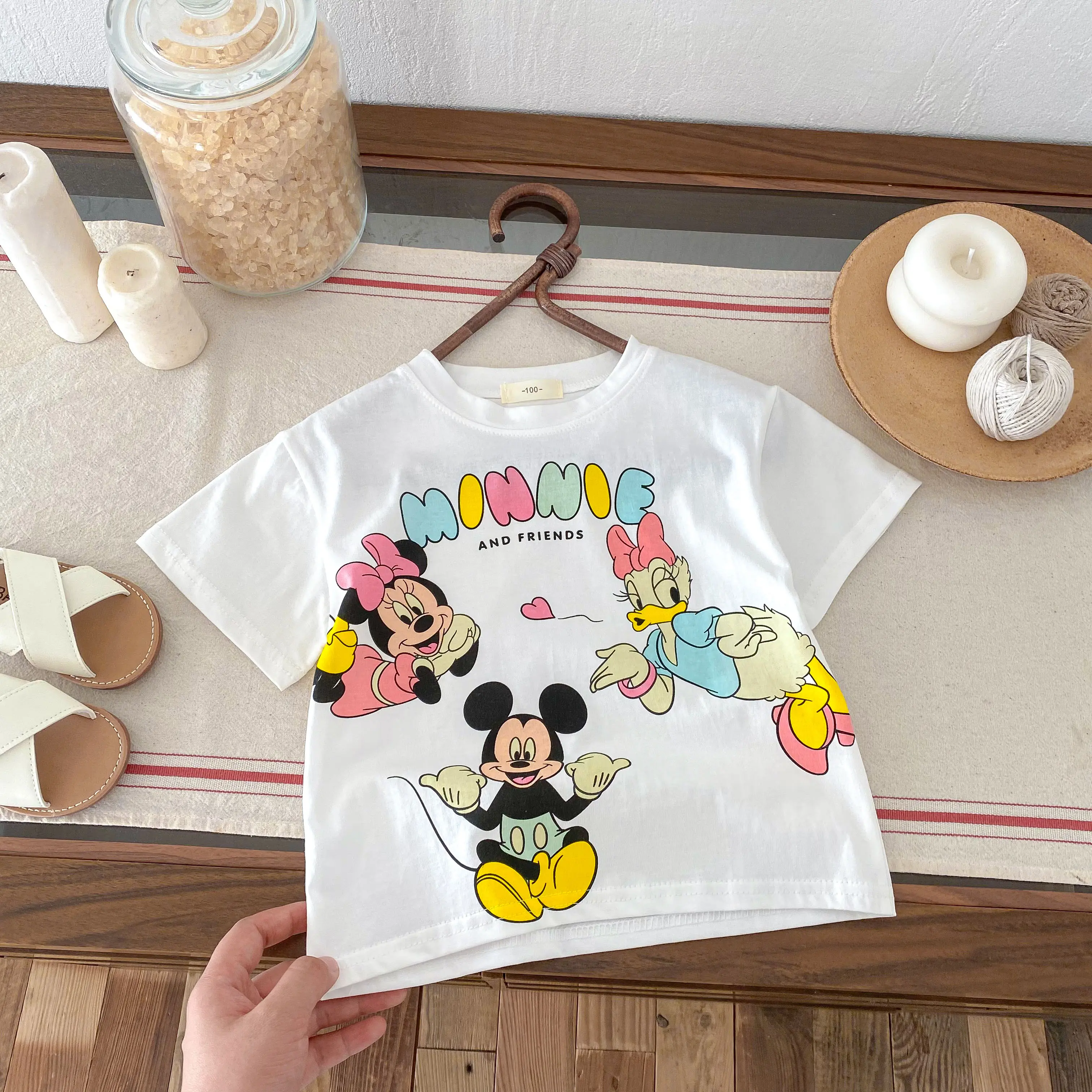 Mickey Mouse Tshirt Cartoon Print Short Sleeve T For Boys And Girls Loose Casual Sports Tops Children Cotton Fashion White Tees