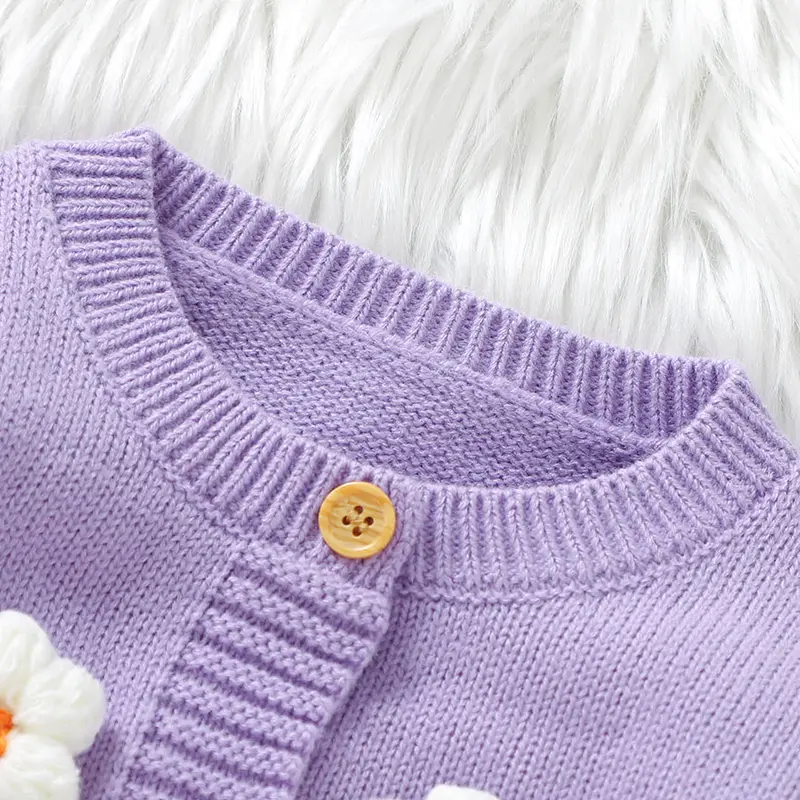 Sweet Floral Print  Baby Girls Long Sleeve Rompers Fresh Babies Jumpsuit Knitted Acrylic Newborn One-piece Bodysuit Pullovers
