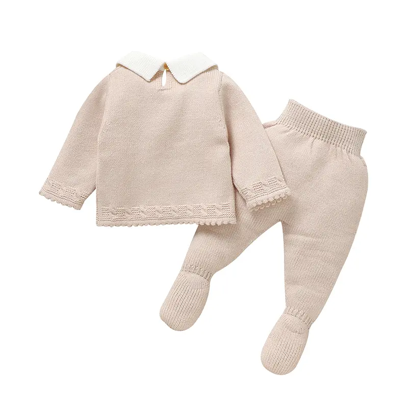Baby Girls Autumn Winter Turn-down Collar Long Sleeve Sweater+ Long Trouser Sets Baby Bowknot Tops + Solid Color Bottoms Outfits