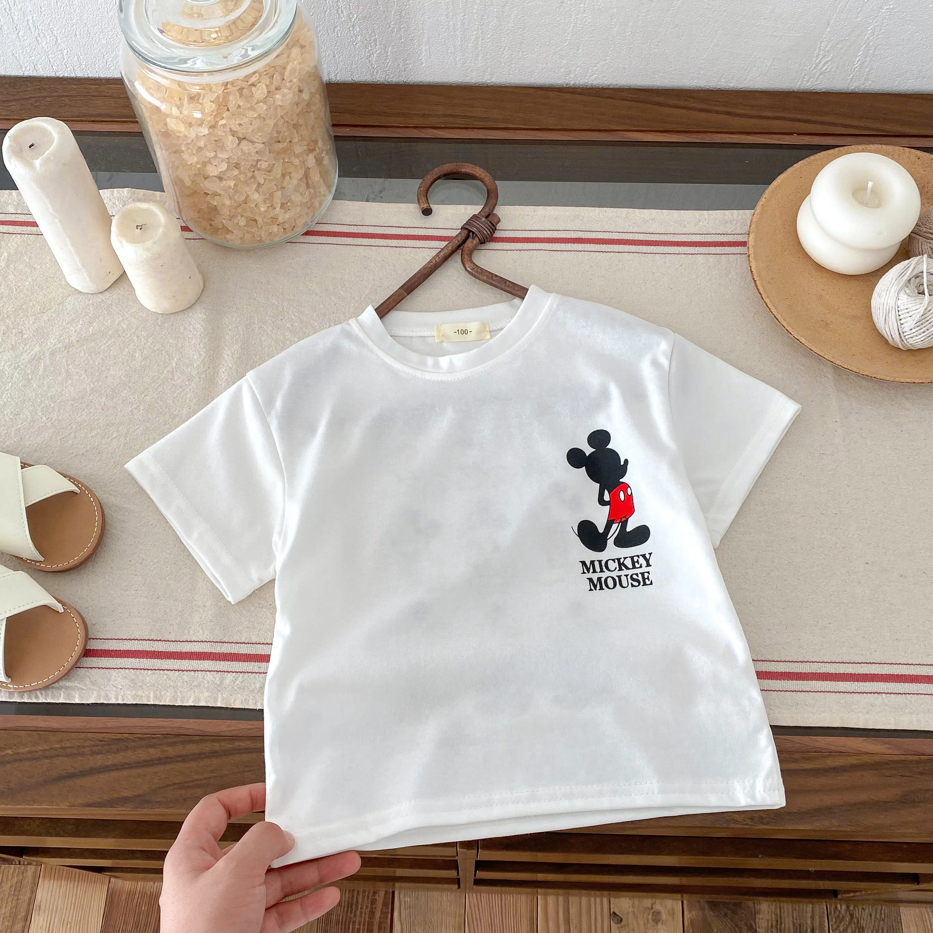 Mickey Mouse Tshirt Cartoon Print Short Sleeve T For Boys And Girls Loose Casual Sports Tops Children Cotton Fashion White Tees