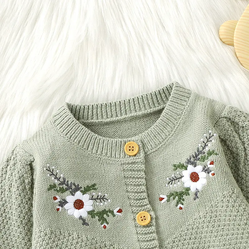 OEKO-TEX Floral Print Baby Girls Long Sleeve Rompers Breathable Newborn One-piece Outfits Knit Acrylic Infant Jumpsuit Bodysuit