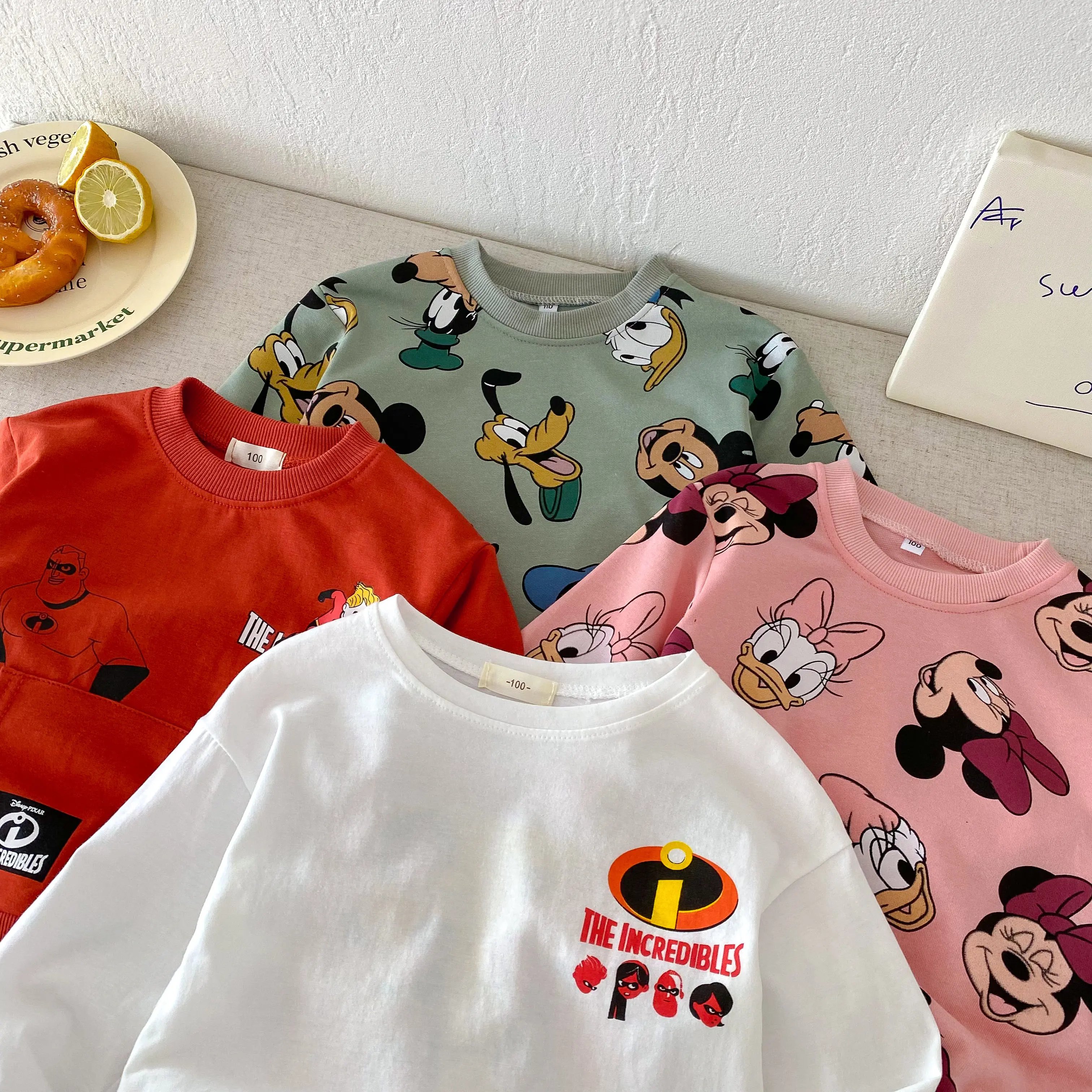 Disney Fashion 0-6-year-old Girls' Clothing Long Sleeved Sportswear Set Round Neck Cartoon Cute Toddler Outfit Disney Set