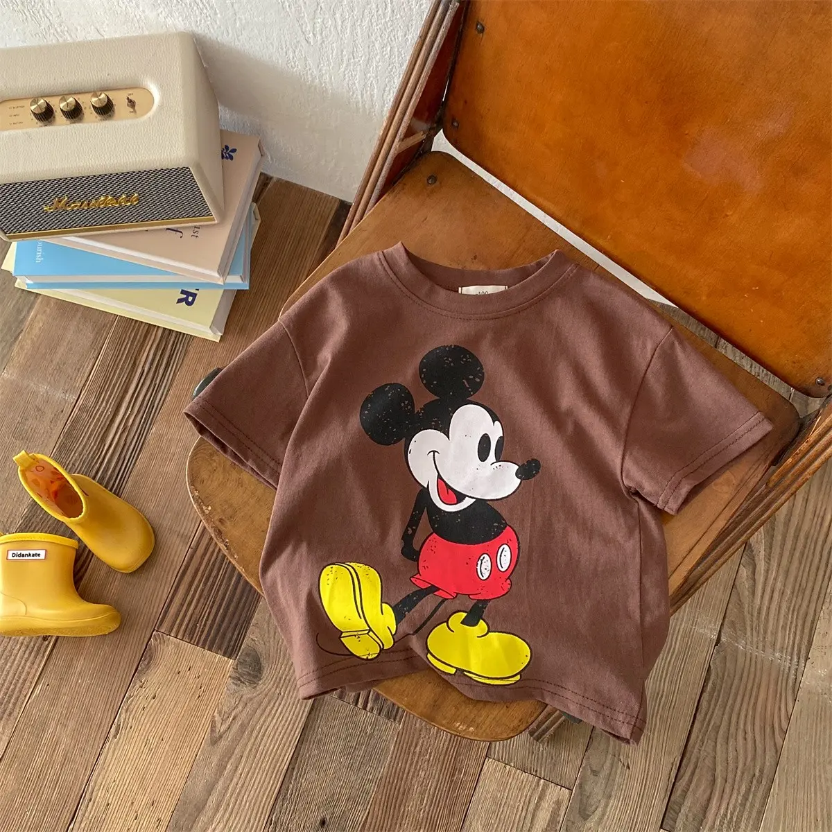 Mickey Mouse Printed T-shirt Baby Girl Round Neck Bottom Fashion Simple And Cute Short Sleeve Top Children's Cartoon Clothing