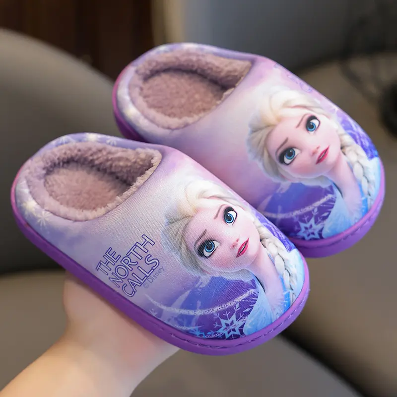 Elsa Princess Cotton Baby Girl Children's Cotton Slippers Winter Home Cartoon Round Toe Casual Warm Slippers