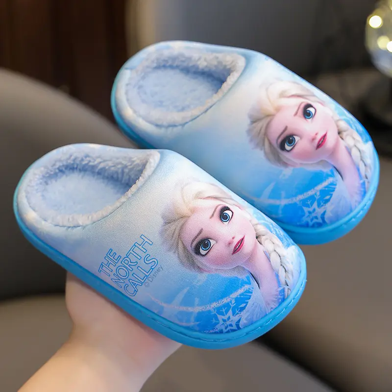 Elsa Princess Cotton Baby Girl Children's Cotton Slippers Winter Home Cartoon Round Toe Casual Warm Slippers