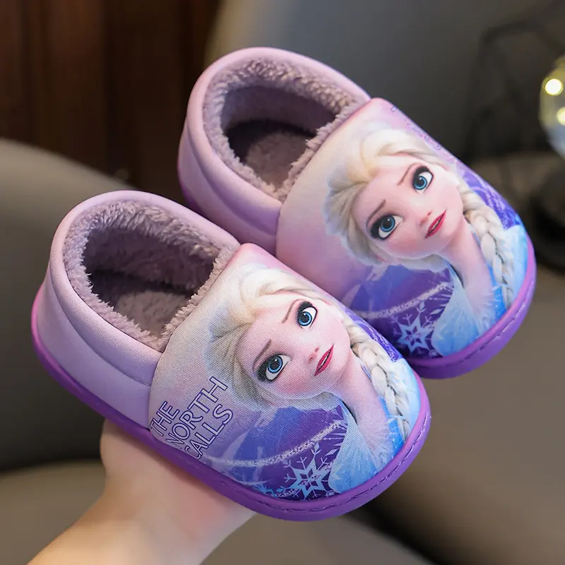 Elsa Princess Cotton Baby Girl Children's Cotton Slippers Winter Home Cartoon Round Toe Casual Warm Slippers