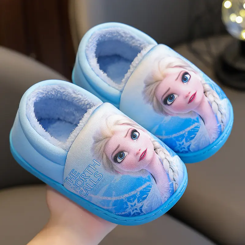 Elsa Princess Cotton Baby Girl Children's Cotton Slippers Winter Home Cartoon Round Toe Casual Warm Slippers