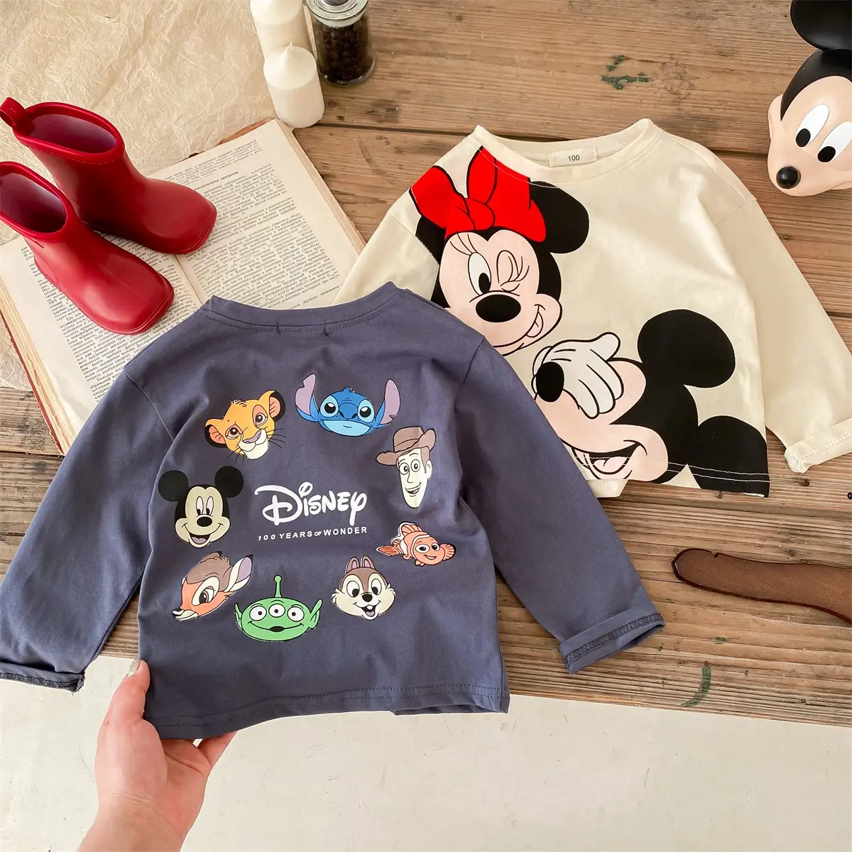 2024 Fashion New Kids Long Sleeve T-shirt Cartoon Disney Girls Boys Clothes Summer Tops Baby Clothes Children's Wear