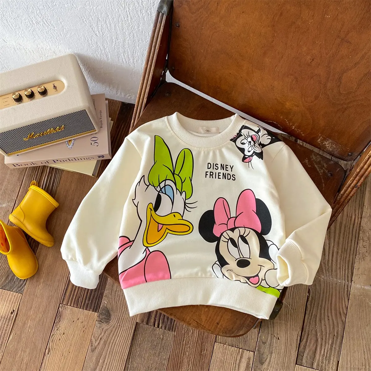 2024 Autumn Children's Hoodie Disney Cartoon Sweater Boys And Girls Fashion Round Neck Loose Sweatshirt Children's Clothing