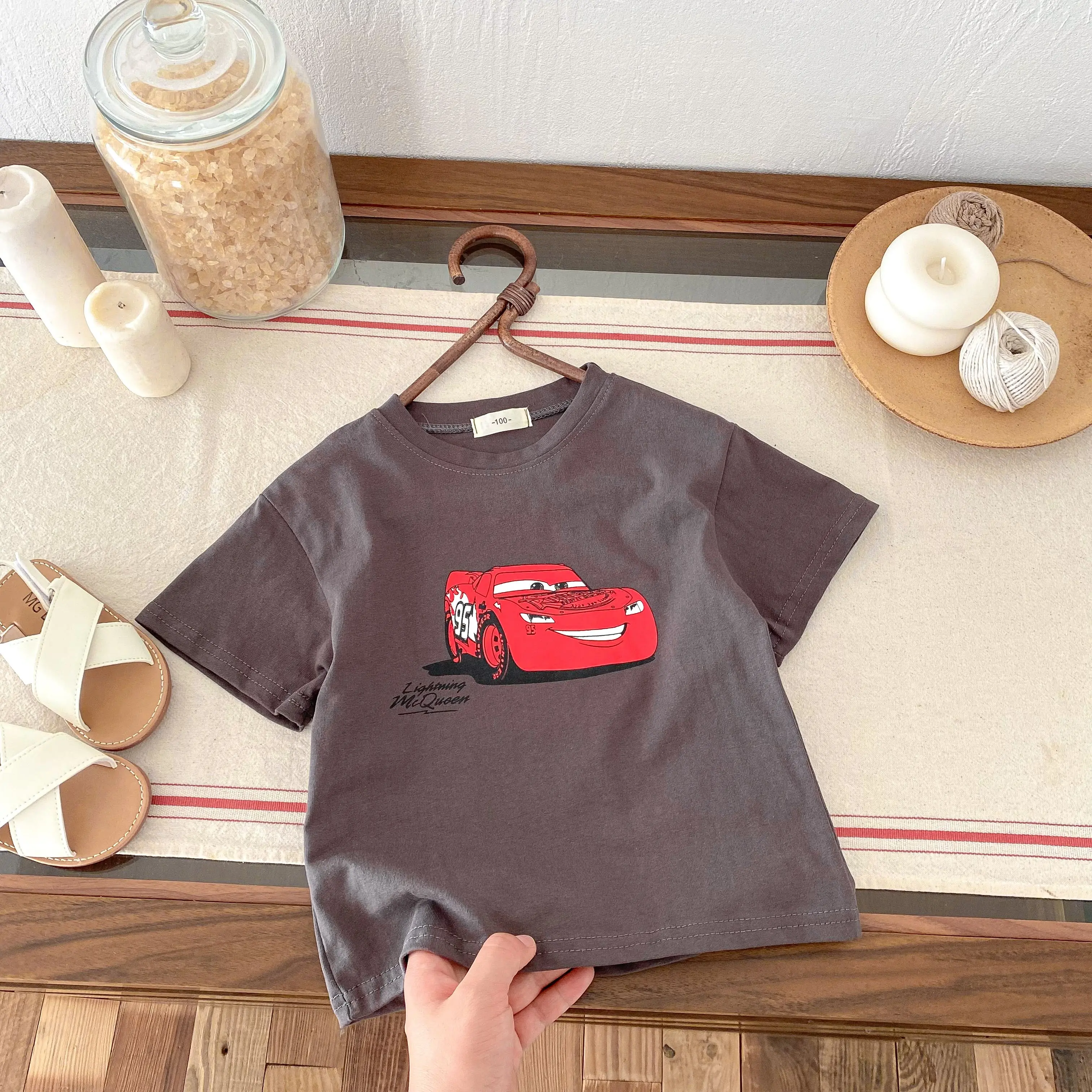 Mcqueen Printed Men's T-shirt 2024 Summer New Children's Clothing Top Short Sleeved T-shirt Children's Cartoon T-shirt