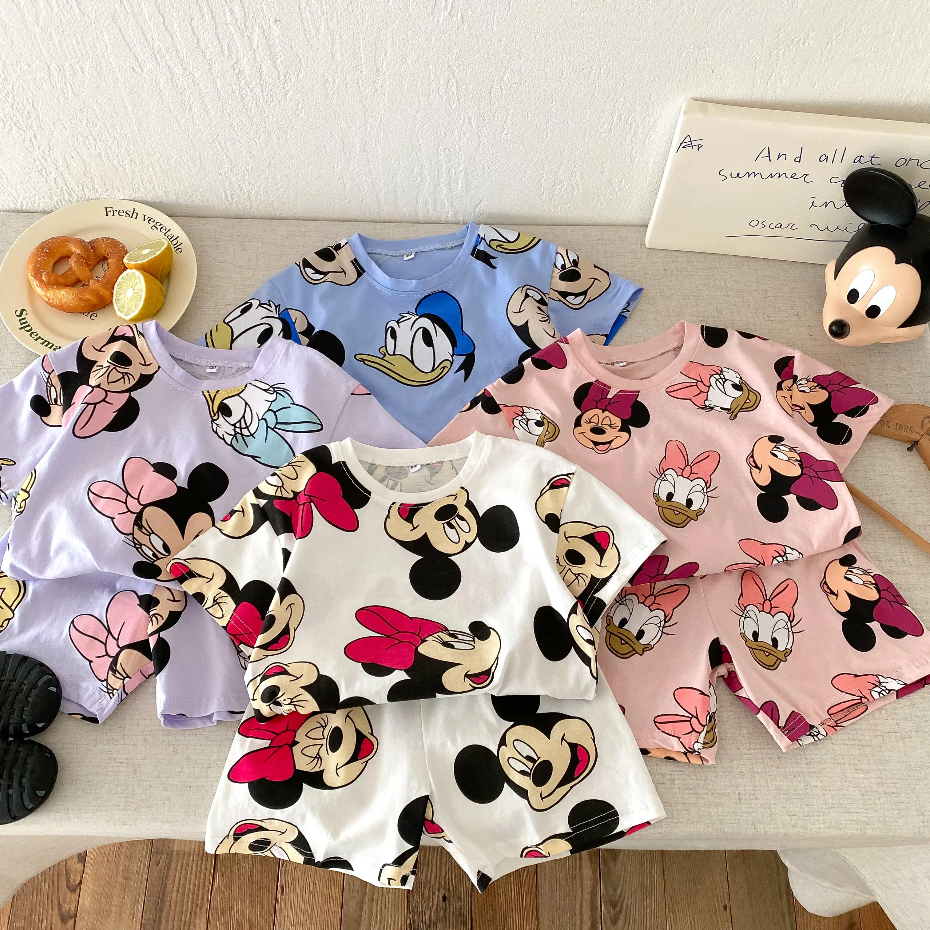 Disney Summer Children's Set Full Print Girls' Short Sleeve Set Girls' Two Piece Set T-shirt+shorts Set Preschool Clothing