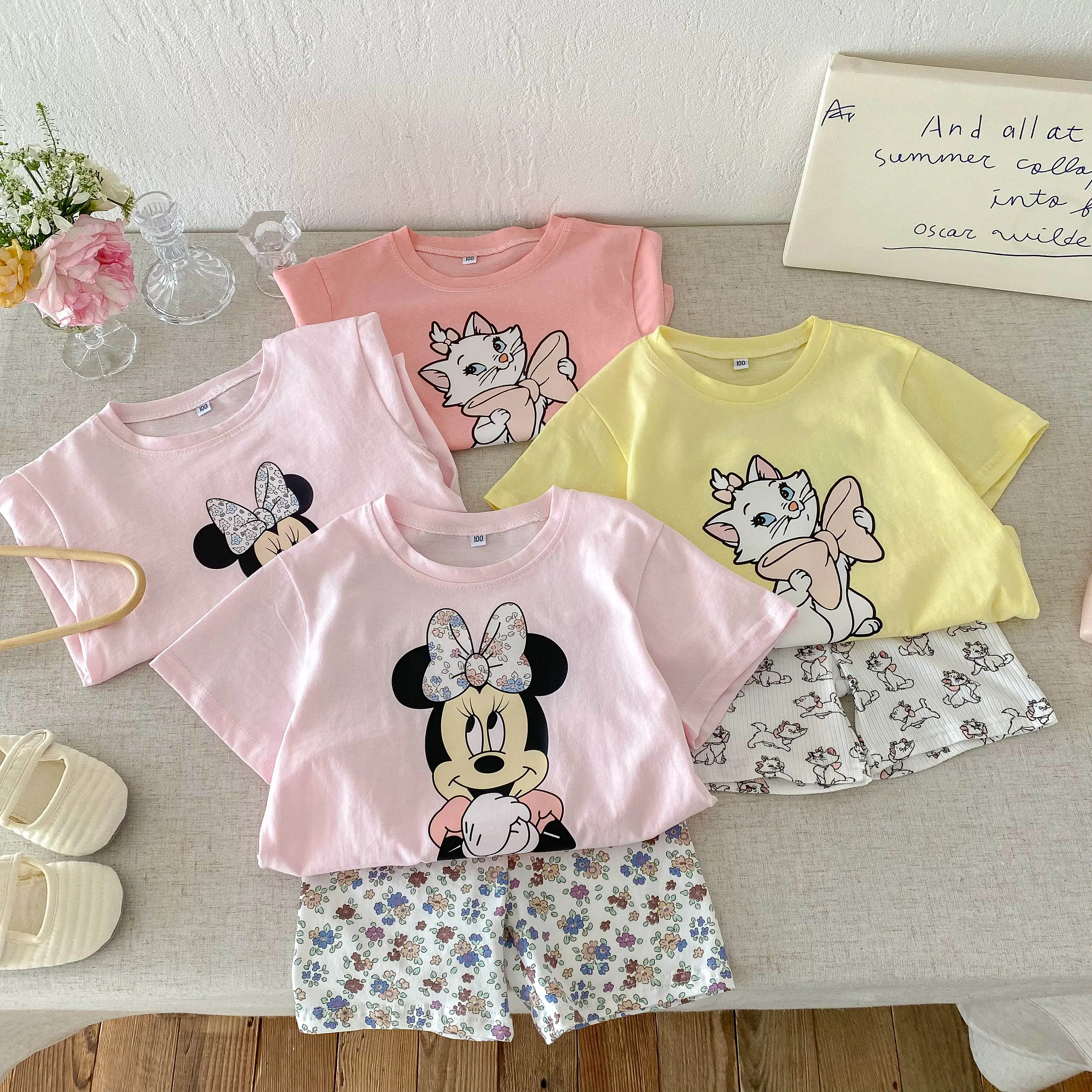 Cartoon Minnie T-shirt+shorts Summer Clothing Two-piece Set Children's New Printed Top Shorts 0-7 Year Old Boys Casual Sportswer