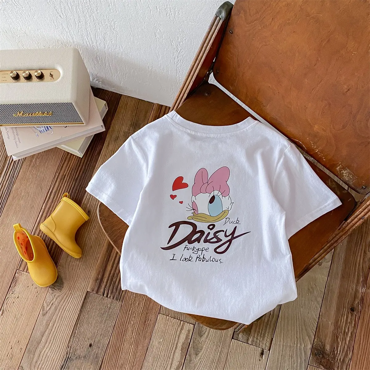 Summer New Cartoon Daisy Print Children's 100% Cotton Short Sleeve Loose Comfortable T-shirt Boys And Girls T-shirt