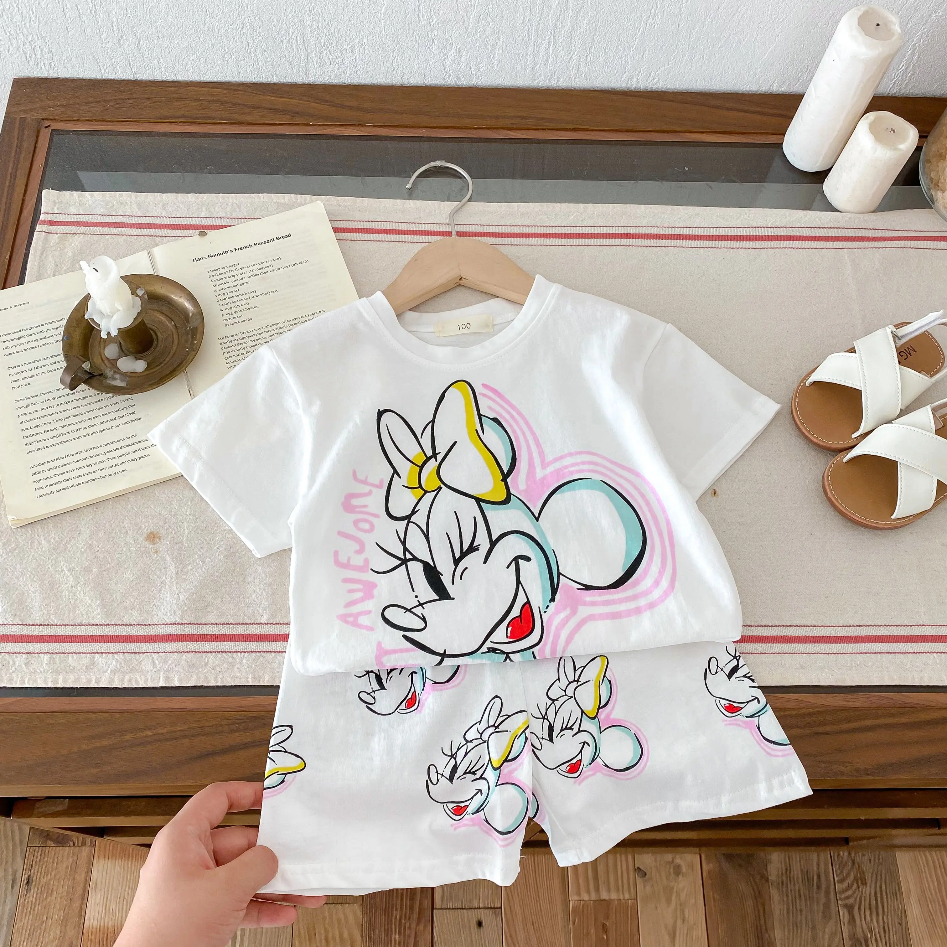 Disney Printed T-shirt Casual Fashion Set For Girls And Babies Short Sleeved+shorts Fashion Casual Clothing