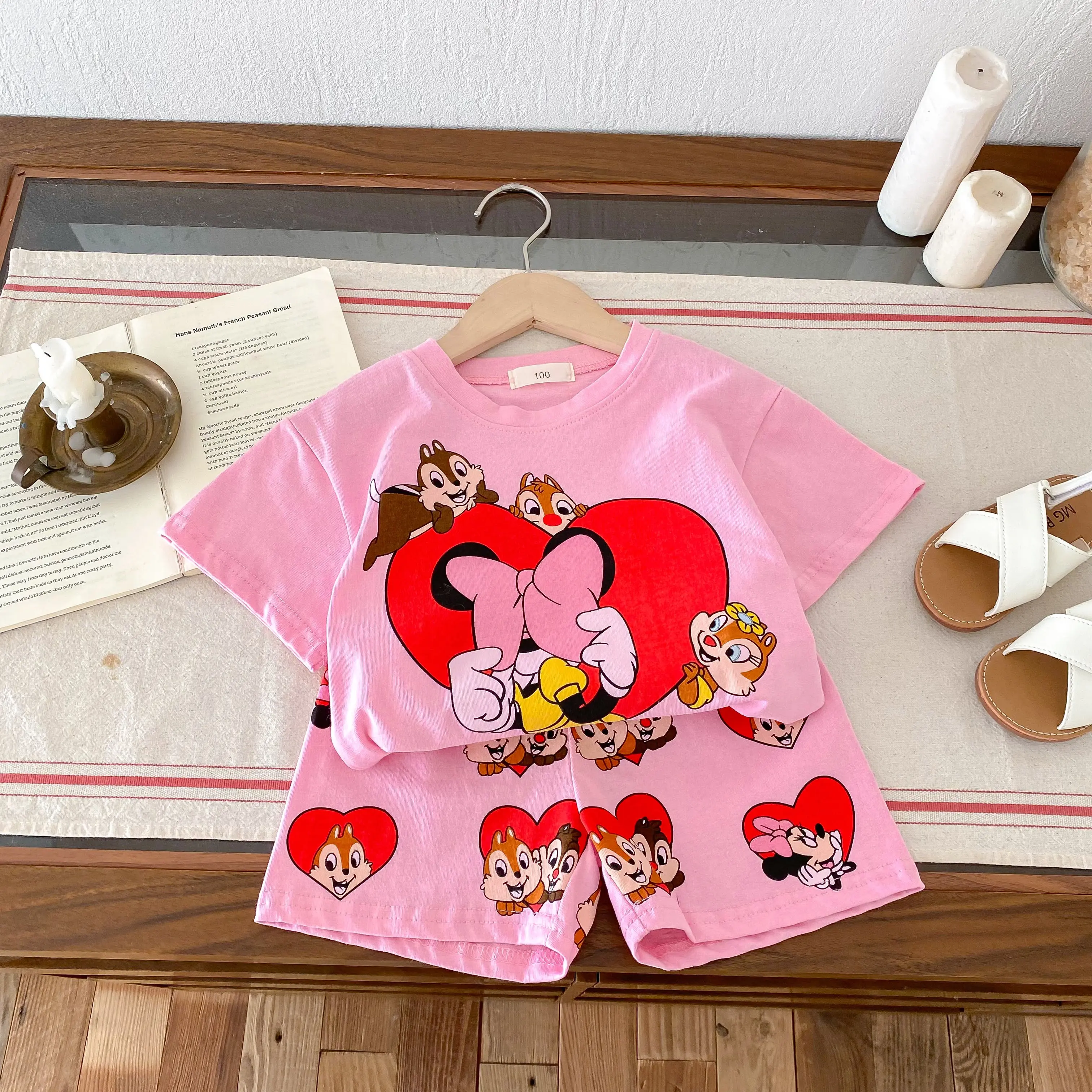Disney Printed T-shirt Casual Fashion Set For Girls And Babies Short Sleeved+shorts Fashion Casual Clothing