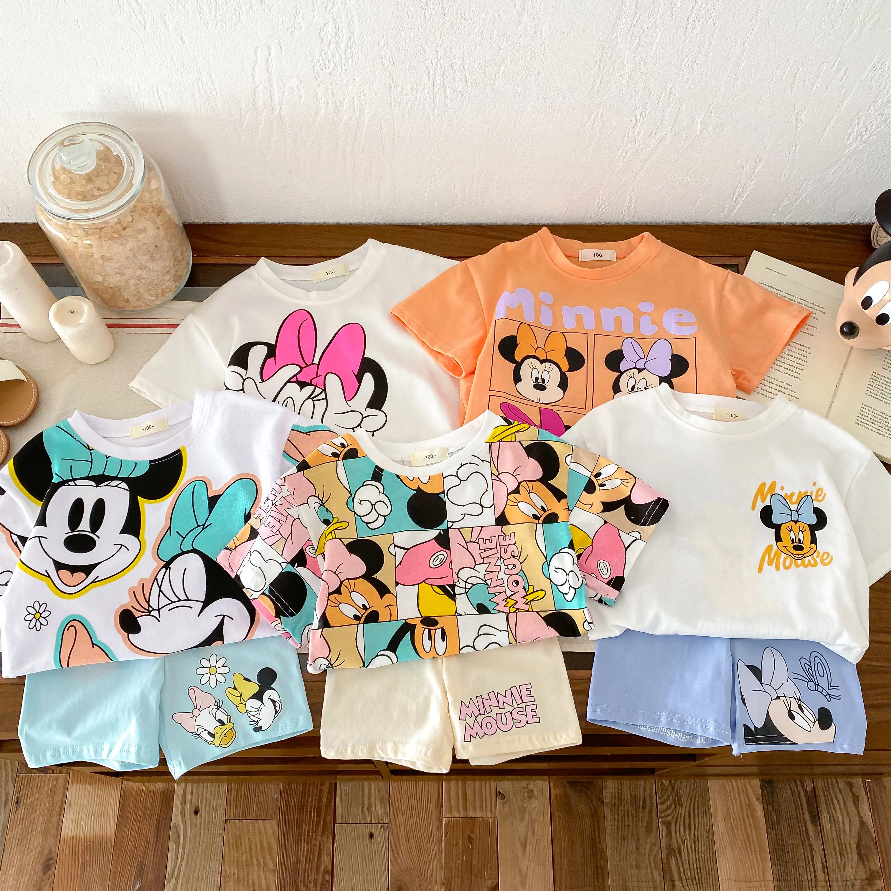 Children's Cartoon Disney Mickey Mouse Print Summer 2-piece Breathable T-shirt+shorts Sports Set For Boys And Girls