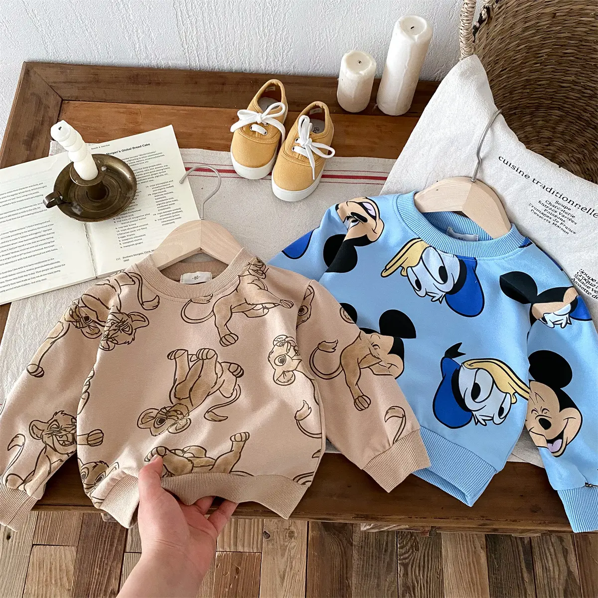 0-6-year-old Children's Disney Long Sleeved Set With Mickey Print Sweatshirt Two-piece Set For Wearing Cute Hoodie And Pants