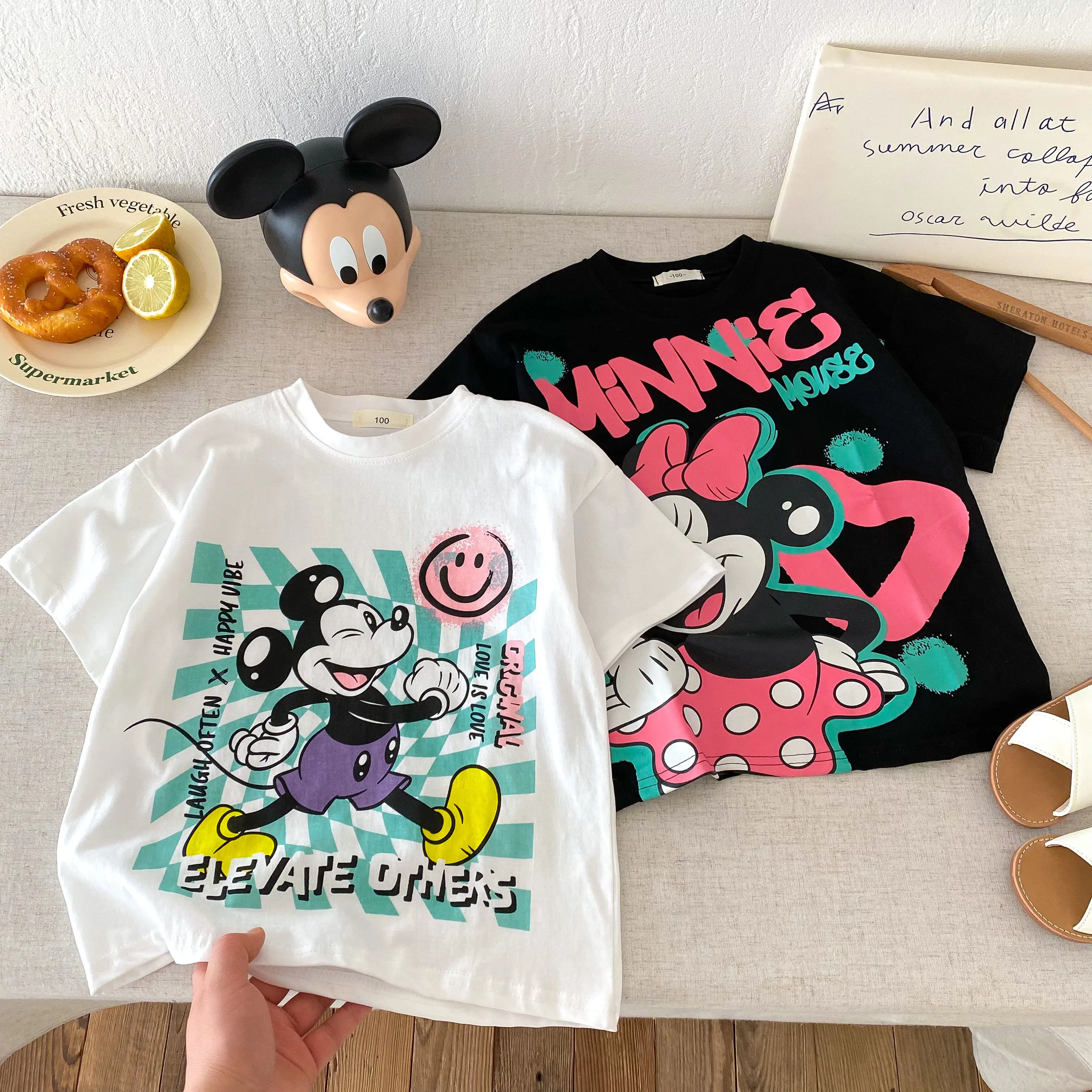 Summer Cartoon Disney Printed Girl Pink T-shirt Boy T-shirt Top Fashion Children's T-shirt Shorts Set Children's Clothing