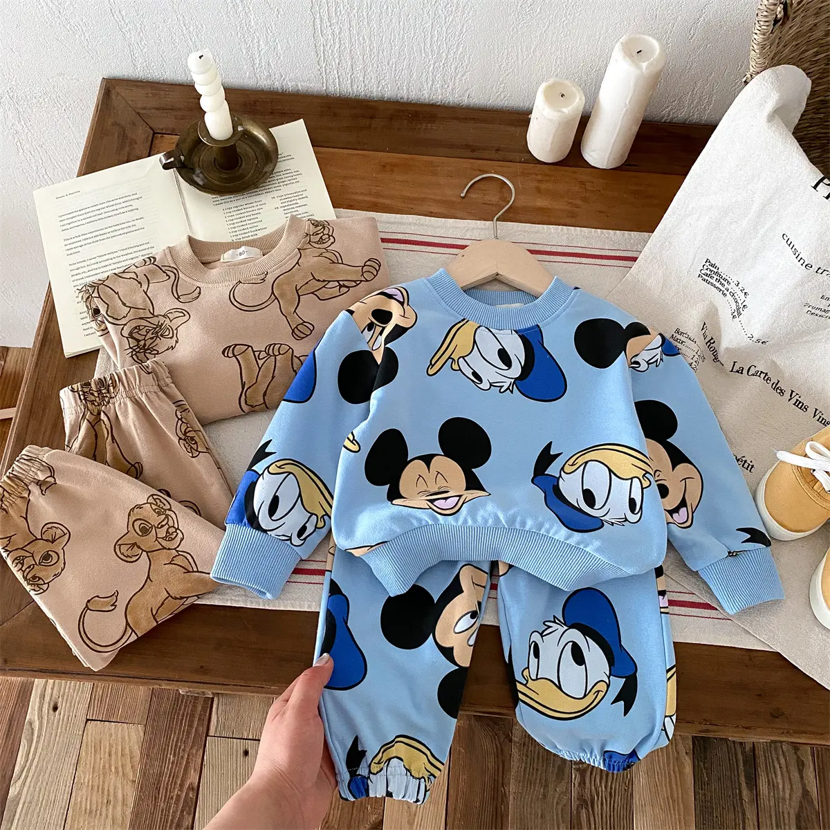 0-6-year-old Children's Disney Long Sleeved Set With Mickey Print Sweatshirt Two-piece Set For Wearing Cute Hoodie And Pants