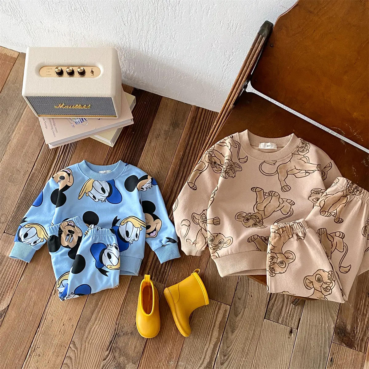 0-6-year-old Children's Disney Long Sleeved Set With Mickey Print Sweatshirt Two-piece Set For Wearing Cute Hoodie And Pants