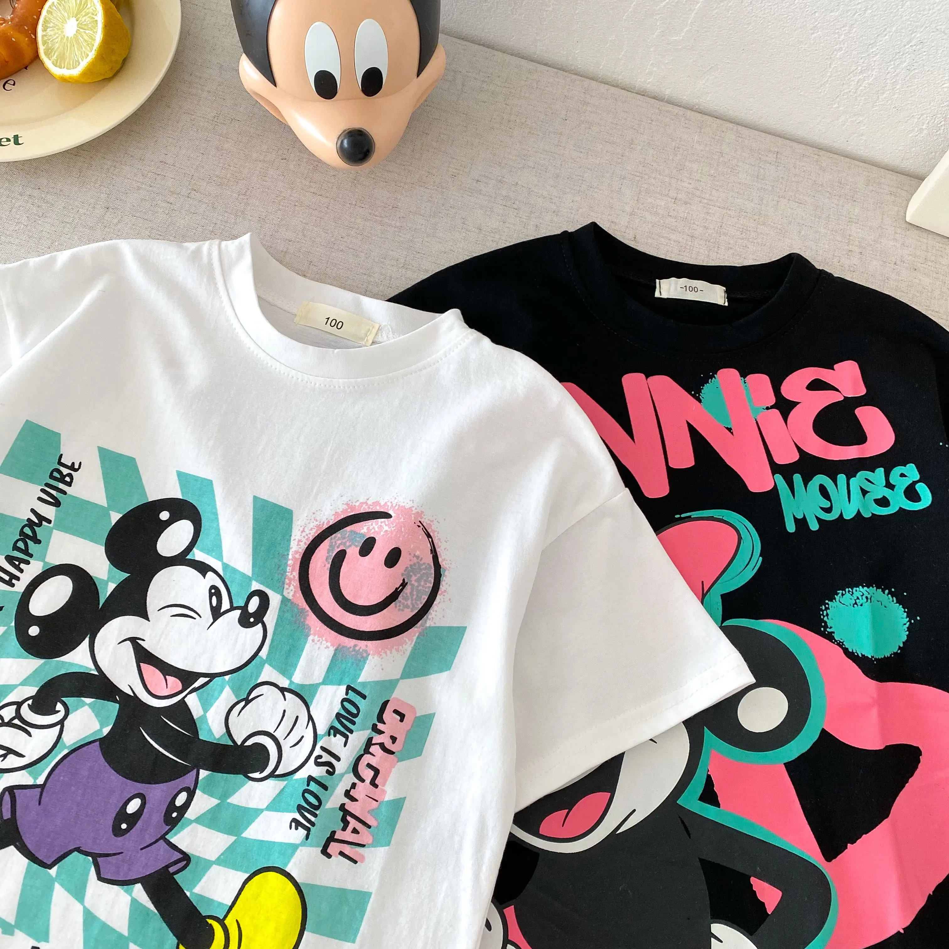Summer Cartoon Disney Printed Girl Pink T-shirt Boy T-shirt Top Fashion Children's T-shirt Shorts Set Children's Clothing