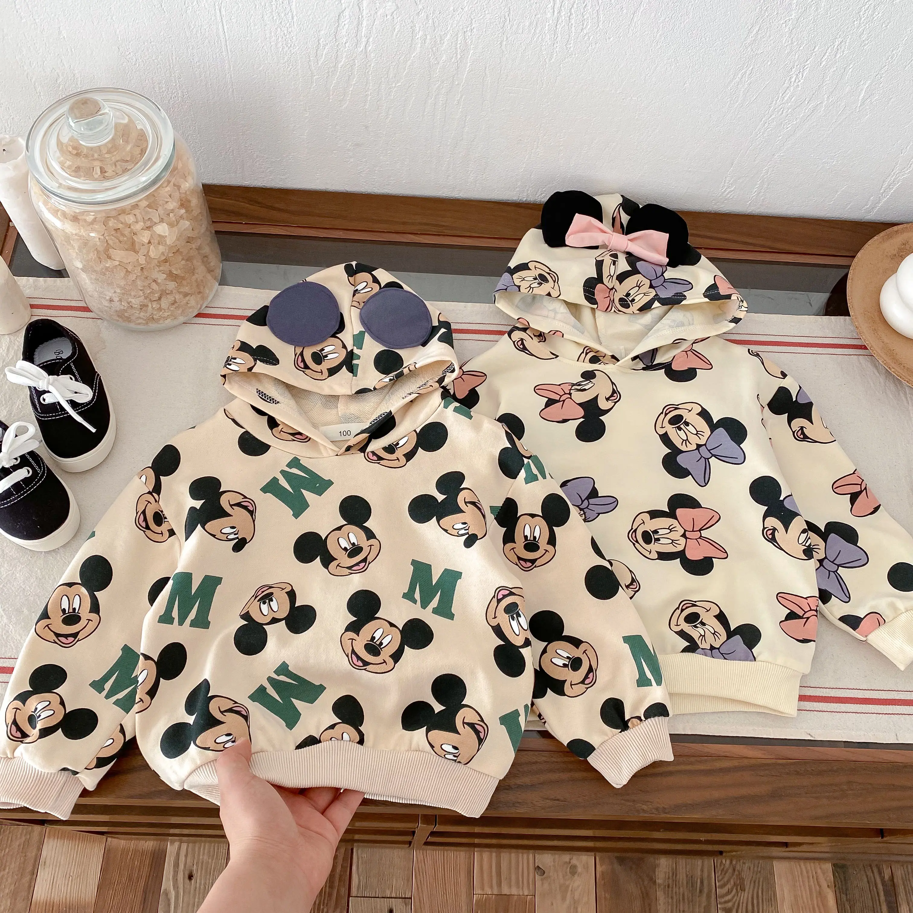 Full-print Disney Cartoon Long Sleeve Sweatshirts Set Popular Design Loose Fashion Hoodie + Sweatpants 2pc/set Kids Clothing