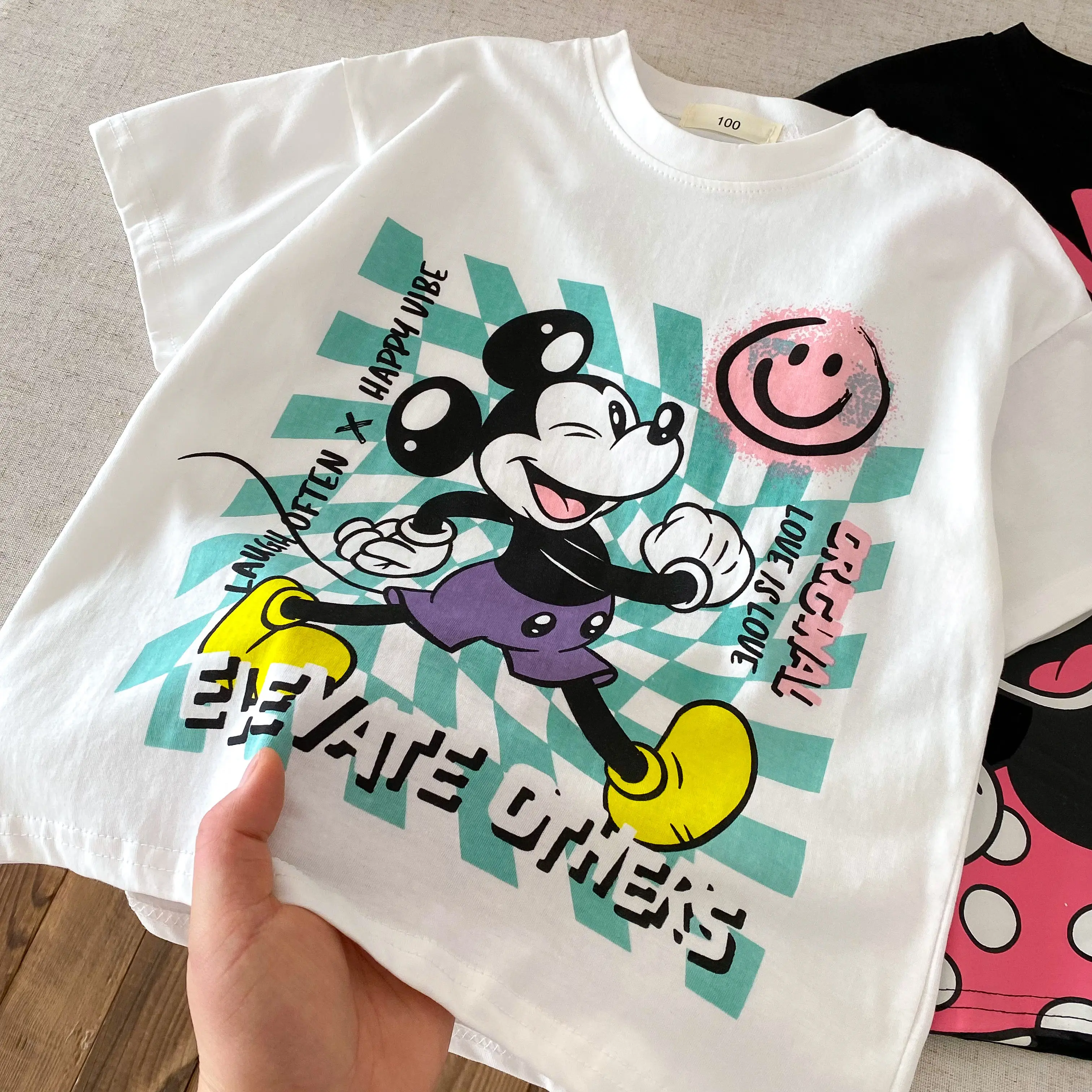 Summer Cartoon Disney Printed Girl Pink T-shirt Boy T-shirt Top Fashion Children's T-shirt Shorts Set Children's Clothing