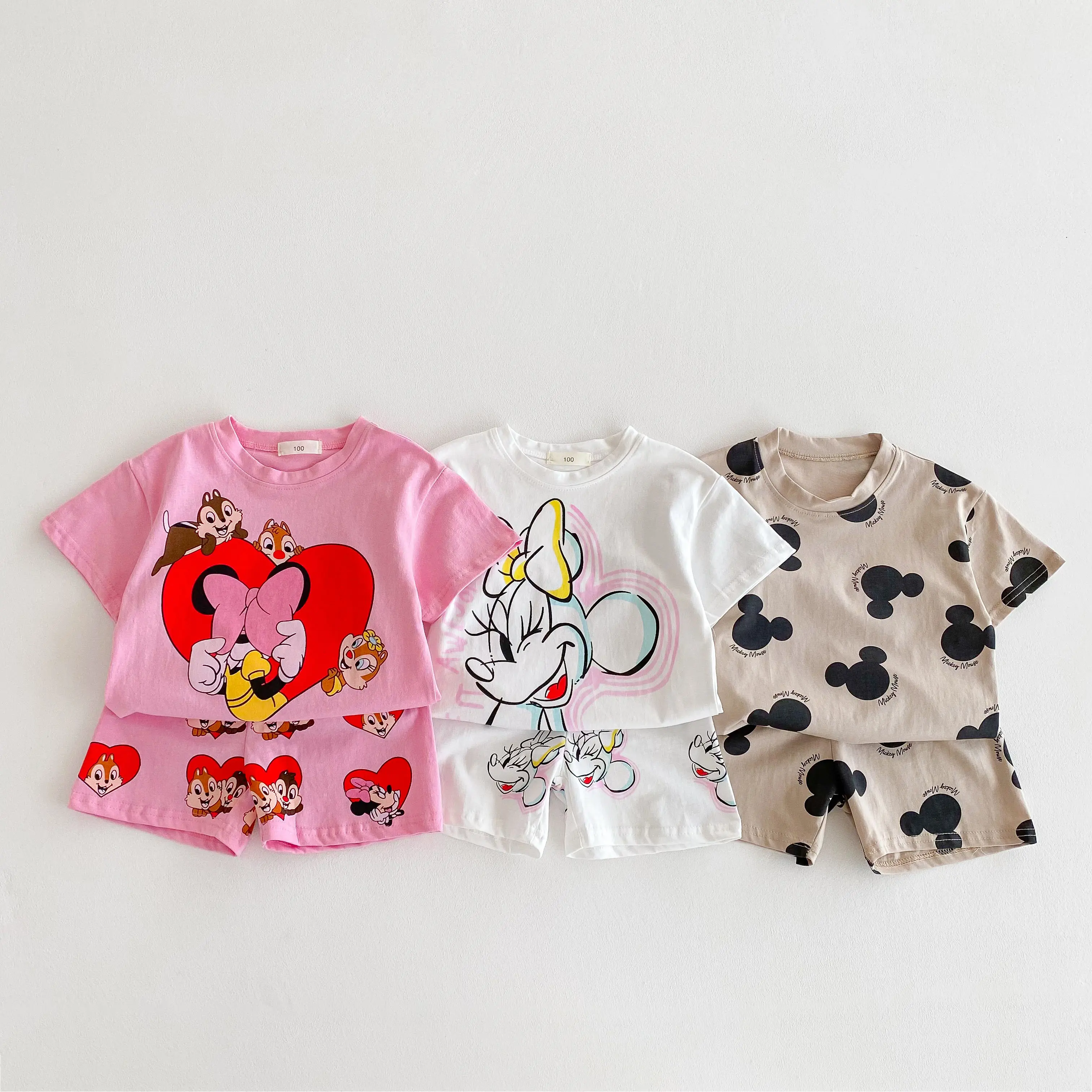Cartoon Printed Girls' Clothing Short Sleeved Sportswear Summer Clothing T-shirt+tight Shorts Two-piece Set Children's Clothing