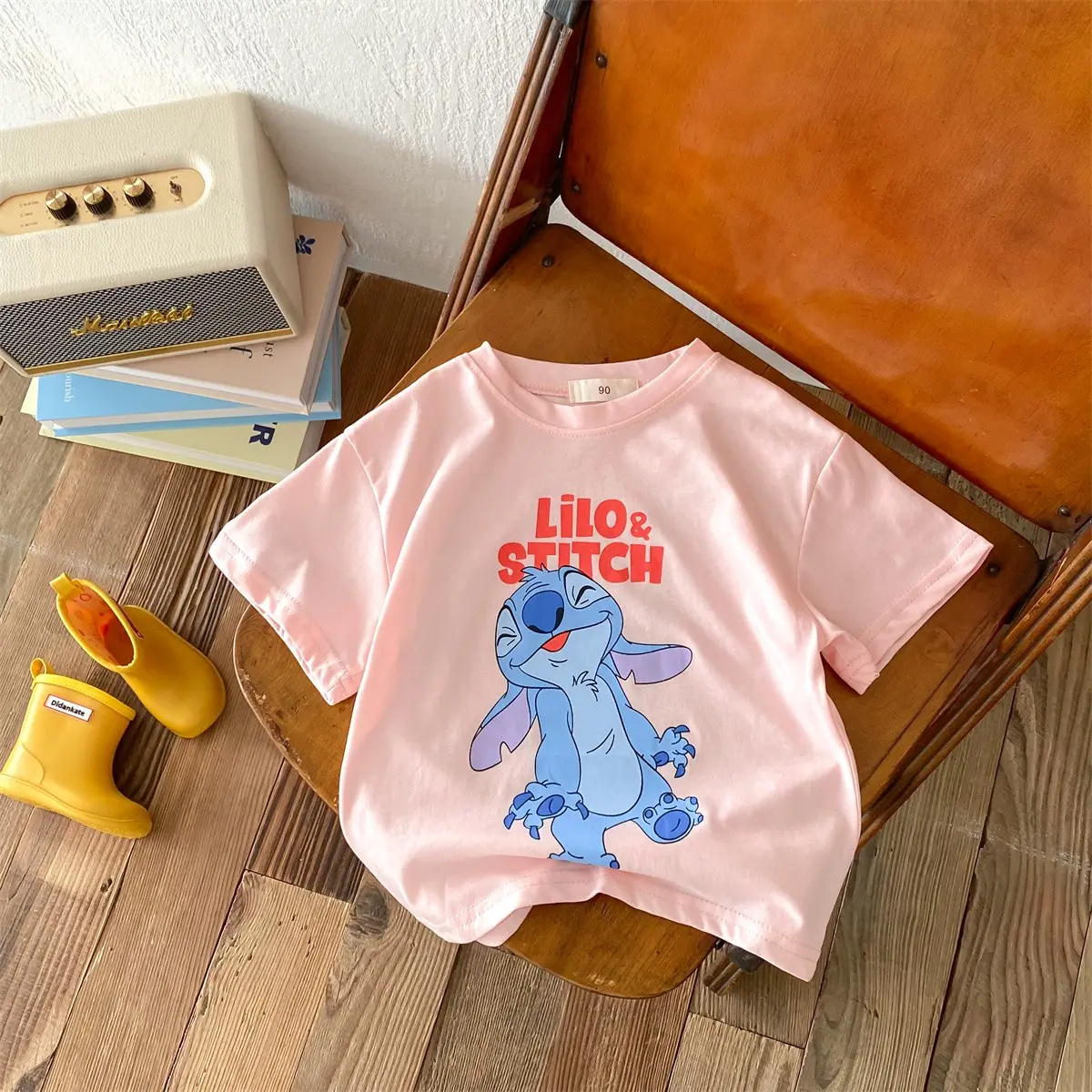 Summer Cool Loose Casual Top Cartoon Cute Stitch Short Sleeved 0-6-year-old Children's bandwagon flow of the tide Top