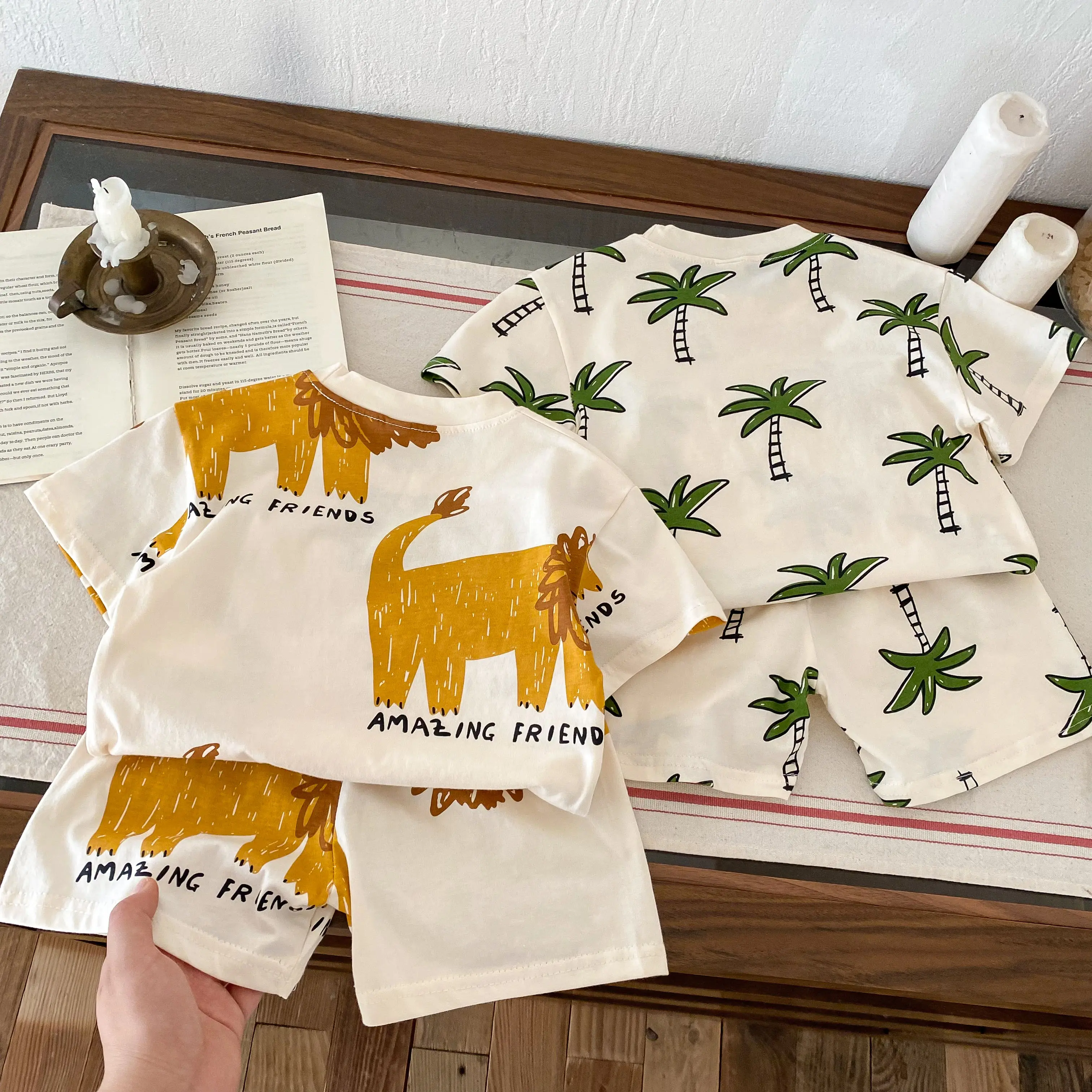 Cartoon Printed Girls' Clothing Short Sleeved Sportswear Summer Clothing T-shirt+tight Shorts Two-piece Set Children's Clothing