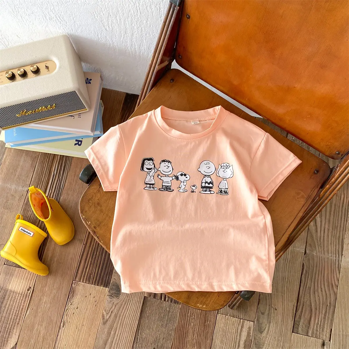 2024 Cartoon Kids Girls Clothing Summer Round Neck Loose Short Sleeves  Cute Snoopy Printed Top Comfortable T-shirt For Baby Boy