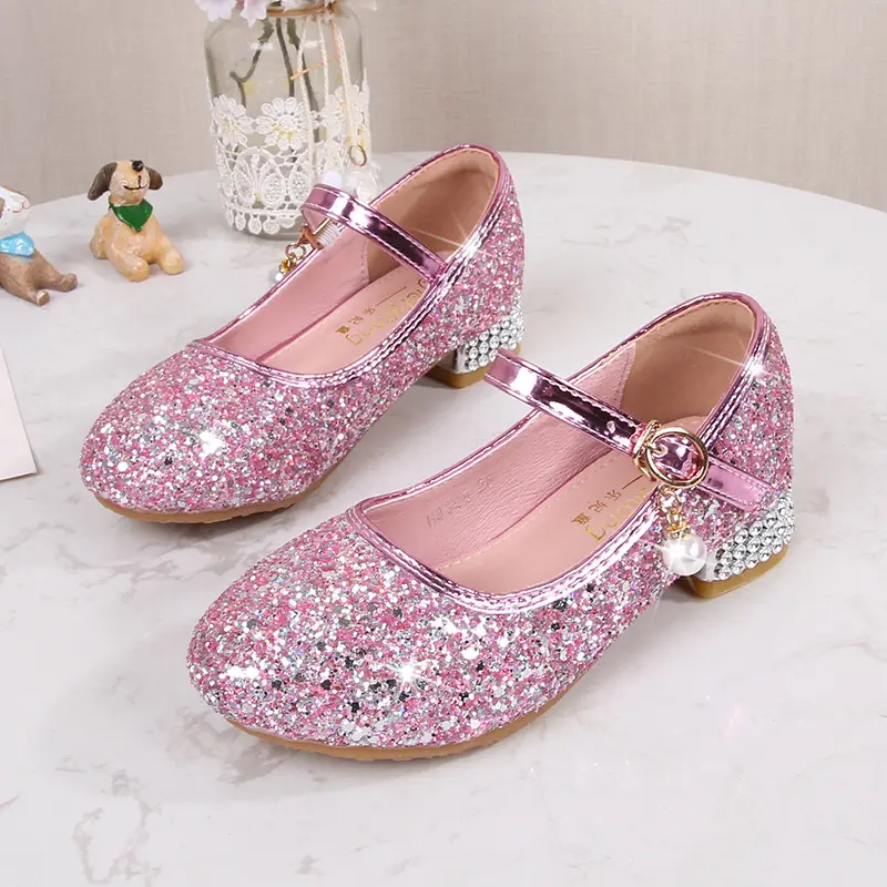 Children's High Heels Fashionable Piano Runway Performance Shoes Girls' Leather Shoes Princess Shoes Sequined Single Shoes